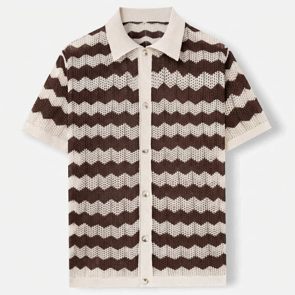 Polo de punto hombre — rayas verticales — ropa de playa y vacaciones